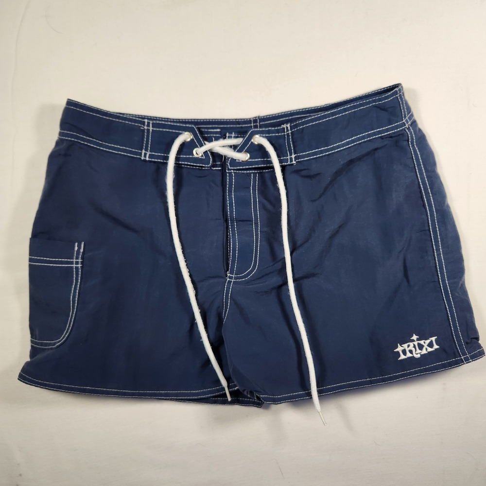Trixi Womens Navy Blue Board Shorts Lace Up Swim Trunks Size 7 Made in Canada